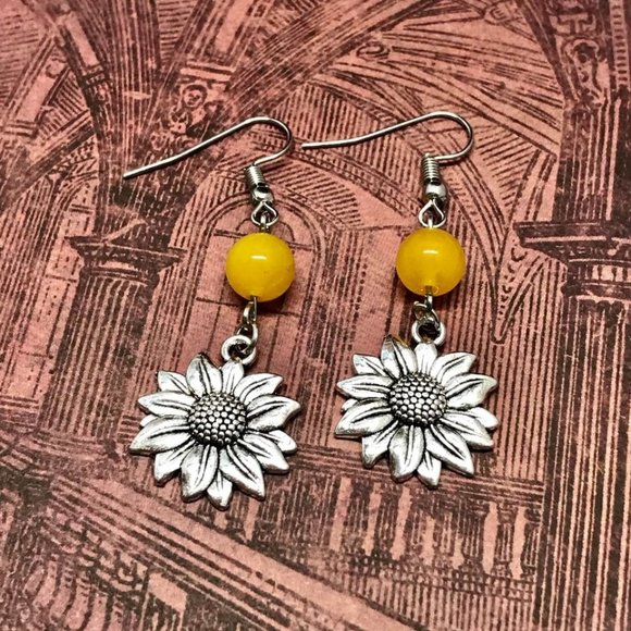 Sunflower Yellow Agate Beaded Dangle - Picture 1 of 9